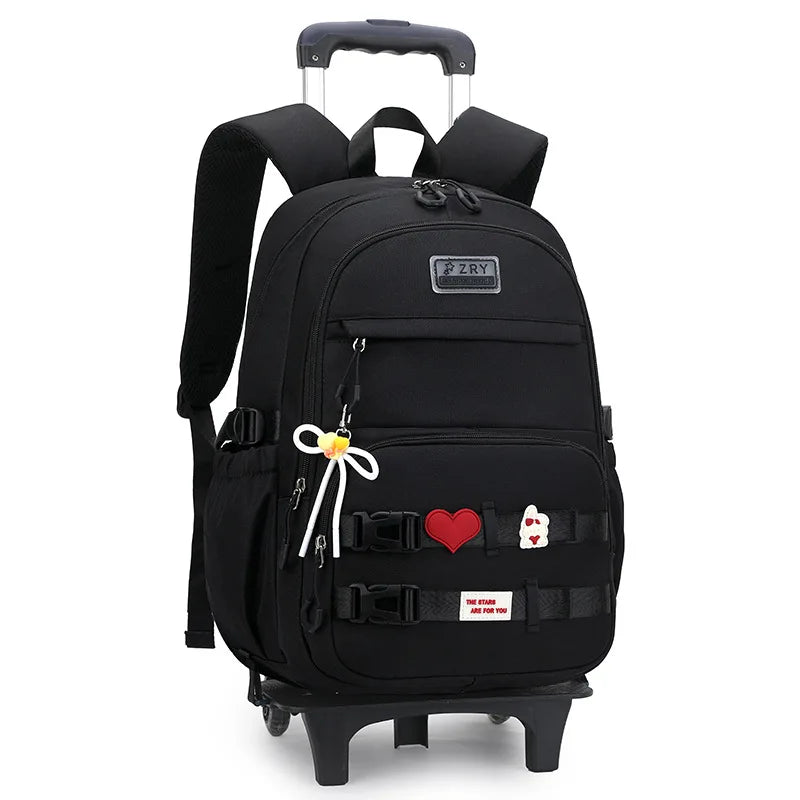 Kids School Backpack with Wheels Rolling Backpack for Girls Student Wheeled Backpack Trolley School Bag Travel Trolley Luggage