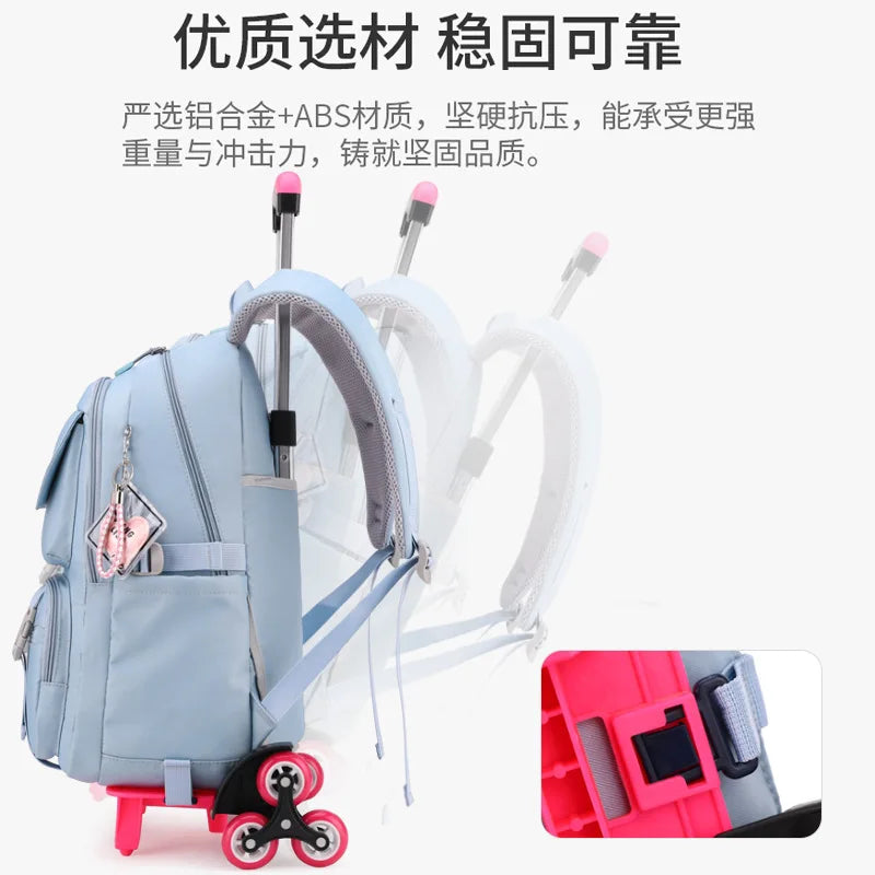 Kids School Backpack with Wheels Rolling Backpack for Girls Student Wheeled Backpack Trolley School Bag Travel Trolley Luggage