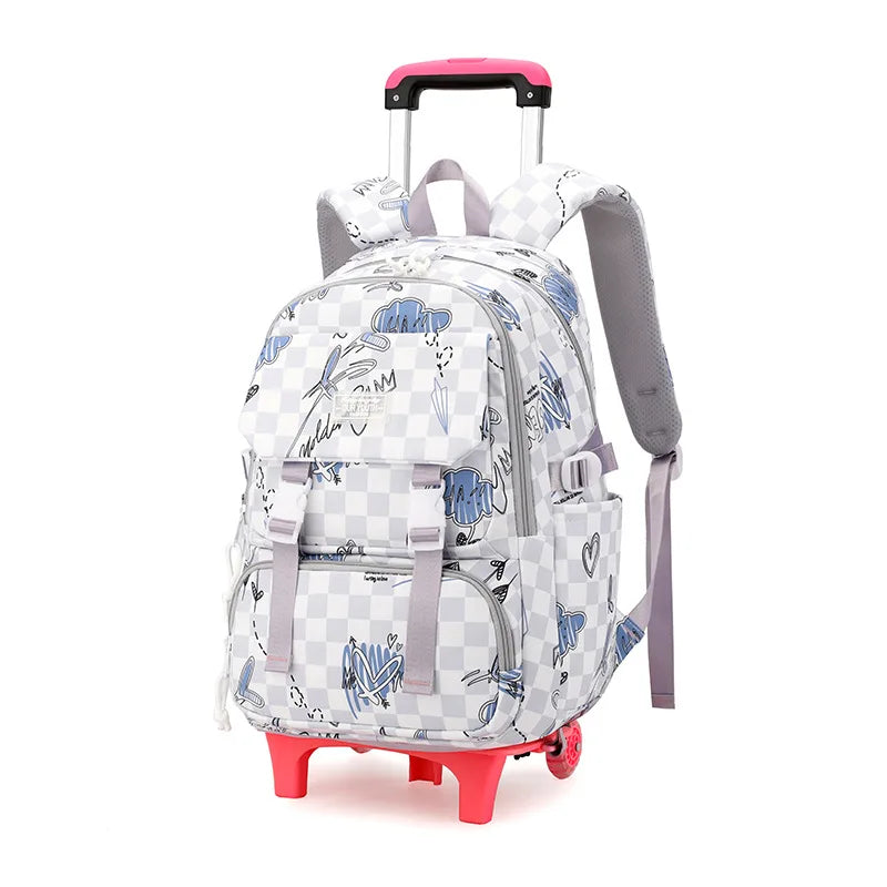 Kids School Backpack with Wheels Rolling Backpack for Girls Student Wheeled Backpack Trolley School Bag Travel Trolley Luggage
