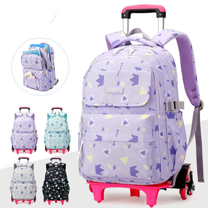 Kids School Backpack with Wheels Rolling Backpack for Girls Student Wheeled Backpack Trolley School Bag Travel Trolley Luggage