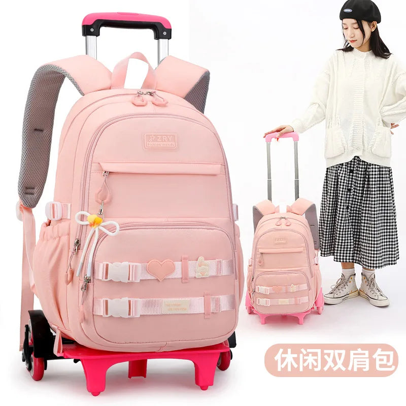 Kids School Backpack with Wheels Rolling Backpack for Girls Student Wheeled Backpack Trolley School Bag Travel Trolley Luggage