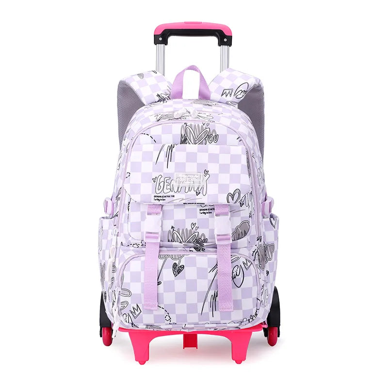 Kids School Backpack with Wheels Rolling Backpack for Girls Student Wheeled Backpack Trolley School Bag Travel Trolley Luggage
