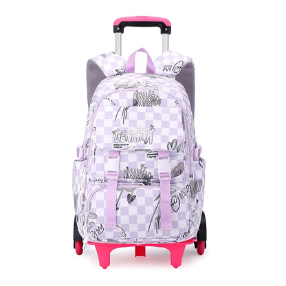 Kids School Backpack with Wheels Rolling Backpack for Girls Student Wheeled Backpack Trolley School Bag Travel Trolley Luggage