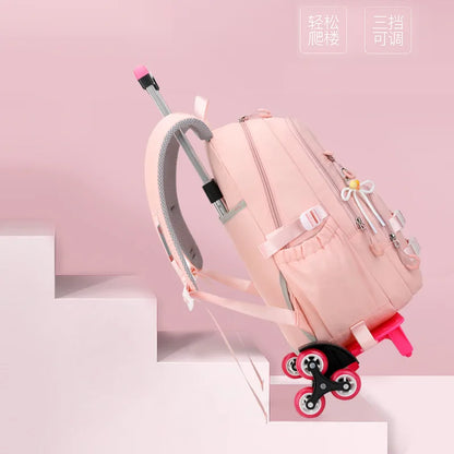 Kids School Backpack with Wheels Rolling Backpack for Girls Student Wheeled Backpack Trolley School Bag Travel Trolley Luggage