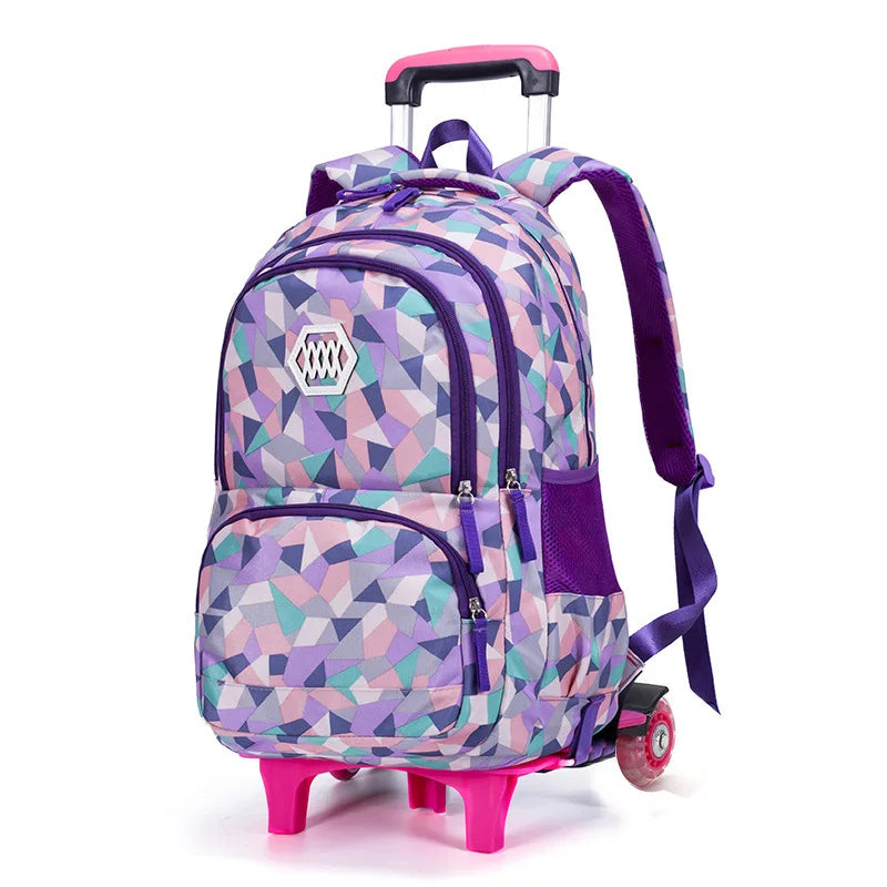 Kids School Backpack with Wheels Rolling Backpack for Girls Student Wheeled Backpack Trolley School Bag Travel Trolley Luggage