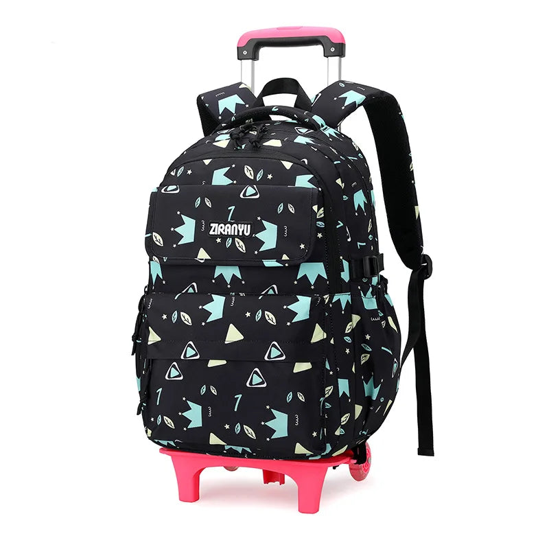 Kids School Backpack with Wheels Rolling Backpack for Girls Student Wheeled Backpack Trolley School Bag Travel Trolley Luggage
