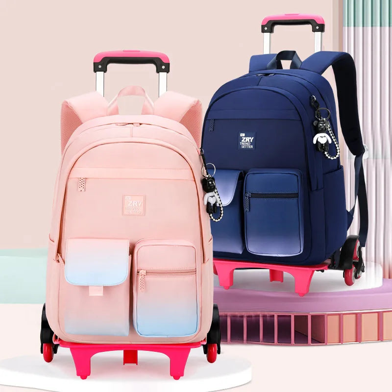 Kids School Backpack with Wheels Rolling Backpack for Girls Student Wheeled Backpack Trolley School Bag Travel Trolley Luggage