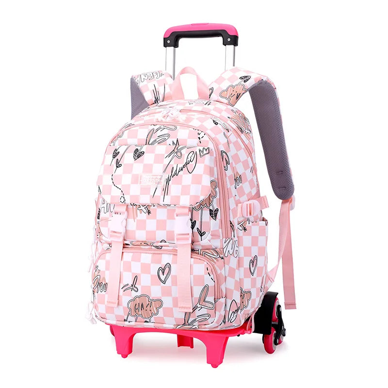 Kids School Backpack with Wheels Rolling Backpack for Girls Student Wheeled Backpack Trolley School Bag Travel Trolley Luggage