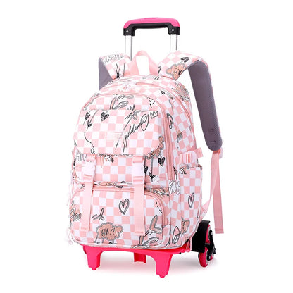 Kids School Backpack with Wheels Rolling Backpack for Girls Student Wheeled Backpack Trolley School Bag Travel Trolley Luggage