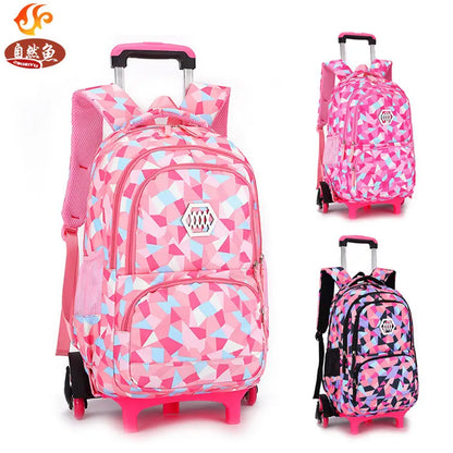 Kids School Backpack with Wheels Rolling Backpack for Girls Student Wheeled Backpack Trolley School Bag Travel Trolley Luggage