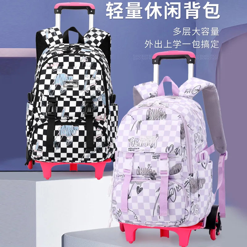 Kids School Backpack with Wheels Rolling Backpack for Girls Student Wheeled Backpack Trolley School Bag Travel Trolley Luggage