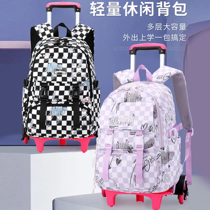 Kids School Backpack with Wheels Rolling Backpack for Girls Student Wheeled Backpack Trolley School Bag Travel Trolley Luggage