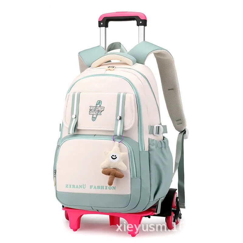 Kids School Backpack with Wheels Rolling Backpack for Girls Student Wheeled Backpack Trolley School Bag Travel Trolley Luggage
