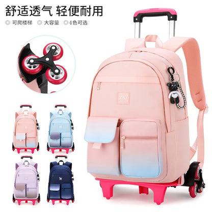 Kids School Backpack with Wheels Rolling Backpack for Girls Student Wheeled Backpack Trolley School Bag Travel Trolley Luggage