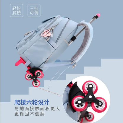 Kids School Backpack with Wheels Rolling Backpack for Girls Student Wheeled Backpack Trolley School Bag Travel Trolley Luggage