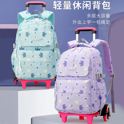 Kids School Backpack with Wheels Rolling Backpack for Girls Student Wheeled Backpack Trolley School Bag Travel Trolley Luggage