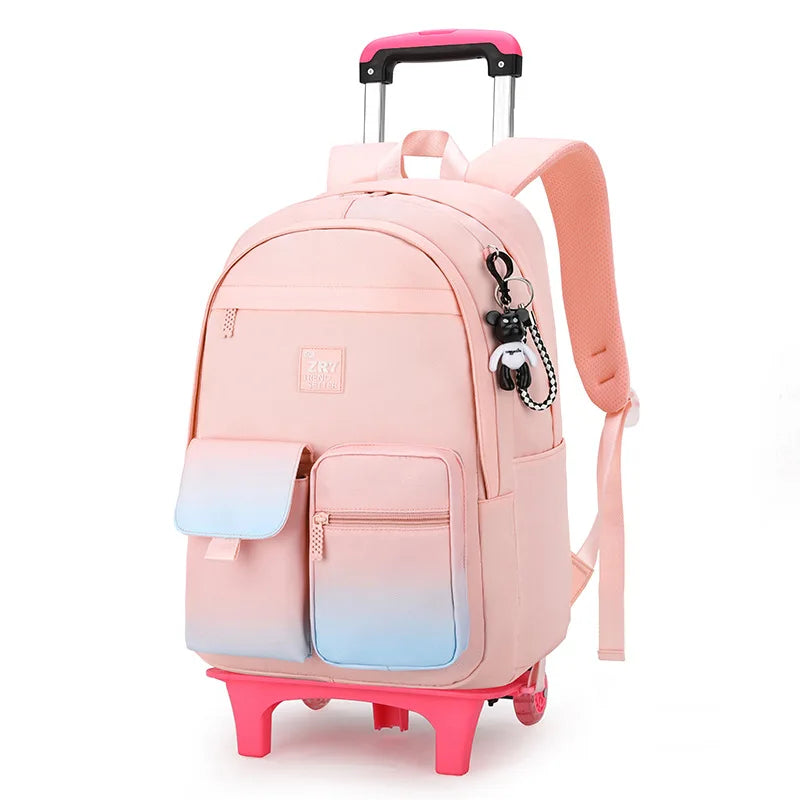 Kids School Backpack with Wheels Rolling Backpack for Girls Student Wheeled Backpack Trolley School Bag Travel Trolley Luggage