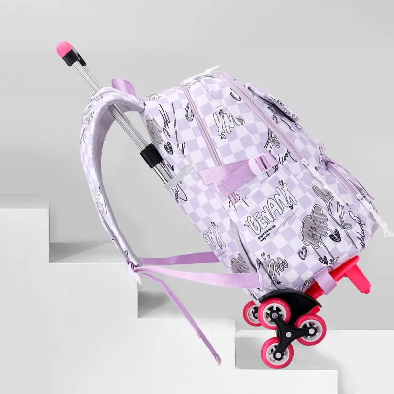 Kids School Backpack with Wheels Rolling Backpack for Girls Student Wheeled Backpack Trolley School Bag Travel Trolley Luggage
