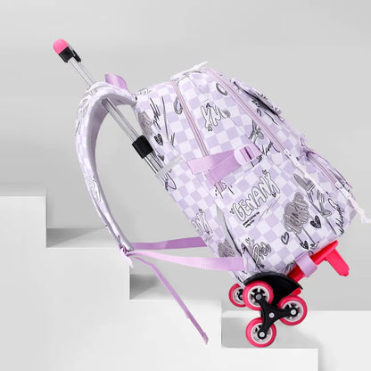 Kids School Backpack with Wheels Rolling Backpack for Girls Student Wheeled Backpack Trolley School Bag Travel Trolley Luggage