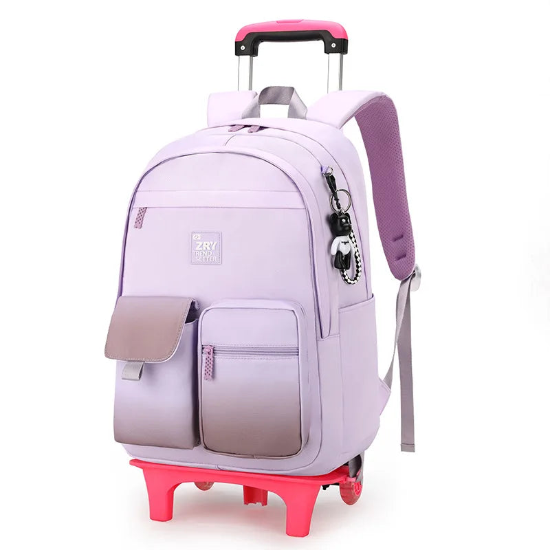 Kids School Backpack with Wheels Rolling Backpack for Girls Student Wheeled Backpack Trolley School Bag Travel Trolley Luggage