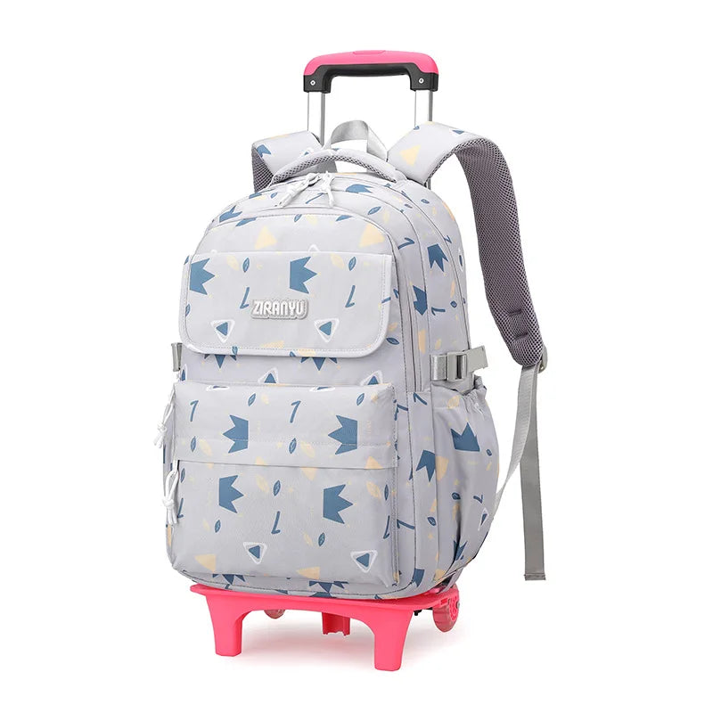 Kids School Backpack with Wheels Rolling Backpack for Girls Student Wheeled Backpack Trolley School Bag Travel Trolley Luggage