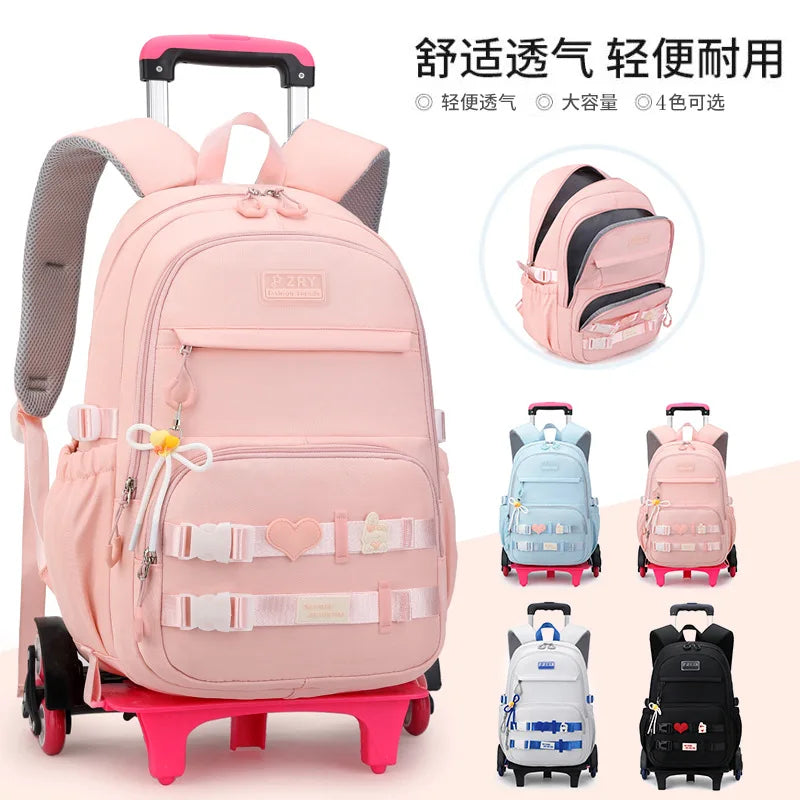 Kids School Backpack with Wheels Rolling Backpack for Girls Student Wheeled Backpack Trolley School Bag Travel Trolley Luggage