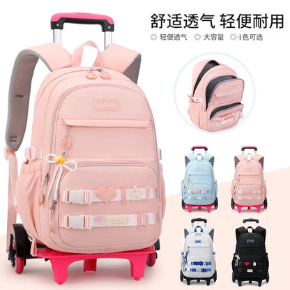 Kids School Backpack with Wheels Rolling Backpack for Girls Student Wheeled Backpack Trolley School Bag Travel Trolley Luggage