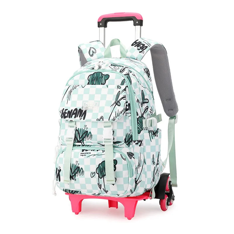 Kids School Backpack with Wheels Rolling Backpack for Girls Student Wheeled Backpack Trolley School Bag Travel Trolley Luggage