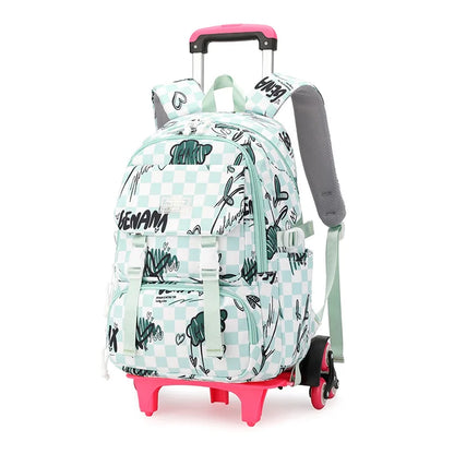 Kids School Backpack with Wheels Rolling Backpack for Girls Student Wheeled Backpack Trolley School Bag Travel Trolley Luggage