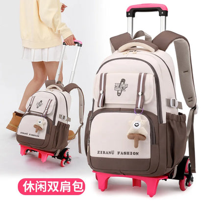 Kids School Backpack with Wheels Rolling Backpack for Girls Student Wheeled Backpack Trolley School Bag Travel Trolley Luggage