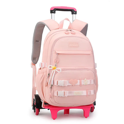 Kids School Backpack with Wheels Rolling Backpack for Girls Student Wheeled Backpack Trolley School Bag Travel Trolley Luggage