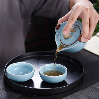 Kiln Ceramic Teapot Teacup Handmade Portable Travel Tea Sets for Office Ceramic 1 Pot 2 Cups 1 Storage Bag Creative Gift