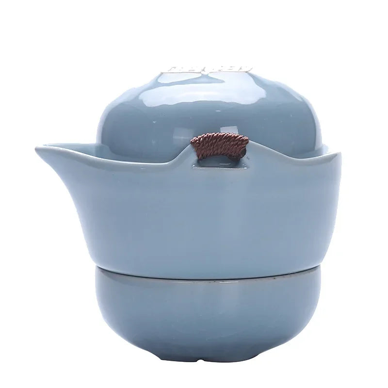Kiln Ceramic Teapot Teacup Handmade Portable Travel Tea Sets for Office Ceramic 1 Pot 2 Cups 1 Storage Bag Creative Gift