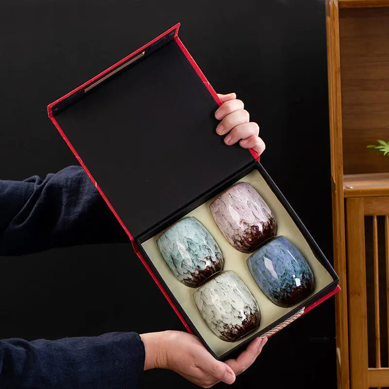 Kiln Change Ceramic Tea Cup Egg Shape Cup Kung Fu Tea Set Large 175ML Tianmu Glazed Teacup Gift Box