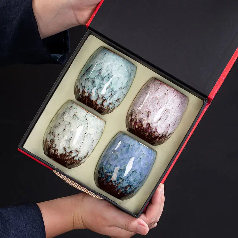 Kiln Change Ceramic Tea Cup Egg Shape Cup Kung Fu Tea Set Large 175ML Tianmu Glazed Teacup Gift Box