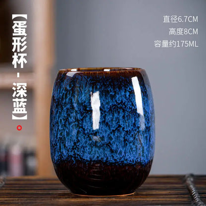 Kiln Change Ceramic Tea Cup Egg Shape Cup Kung Fu Tea Set Large 175ML Tianmu Glazed Teacup Gift Box