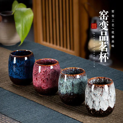 Kiln Change Ceramic Tea Cup Egg Shape Cup Kung Fu Tea Set Large 175ML Tianmu Glazed Teacup Gift Box