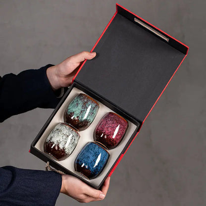 Kiln Change Ceramic Tea Cup Egg Shape Cup Kung Fu Tea Set Large 175ML Tianmu Glazed Teacup Gift Box