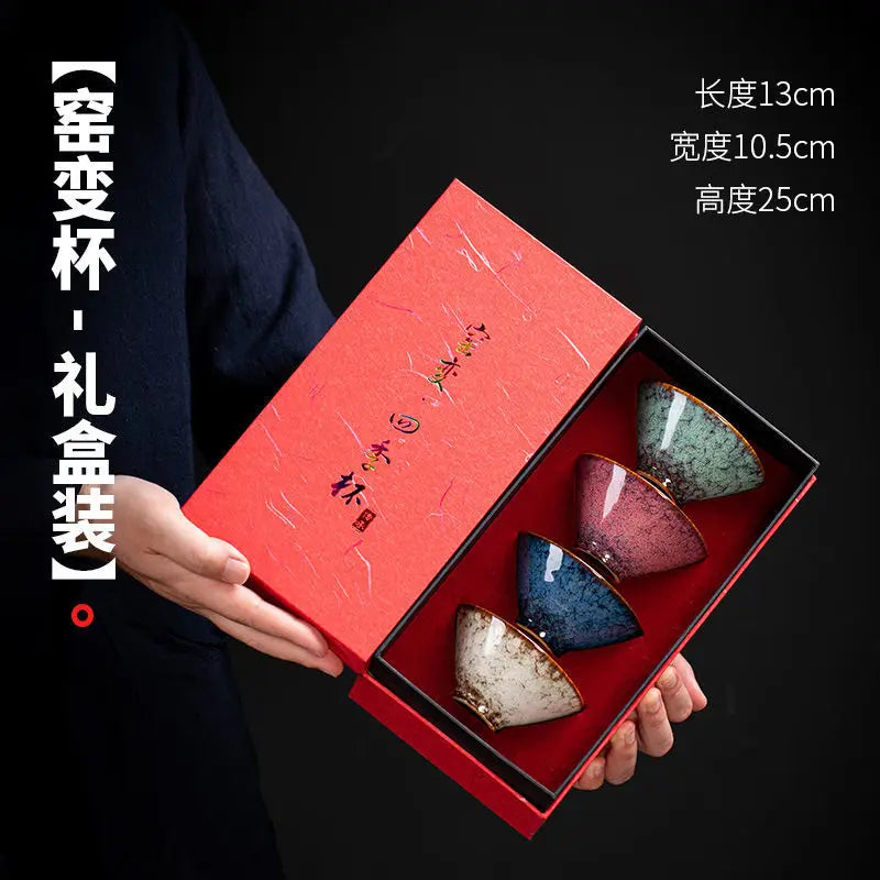 Kiln Change Four Seasons Cup Master Cup Tea Cup Kung Fu Tea Set Household Ceramic Teacup Tea Bowl Gift Box