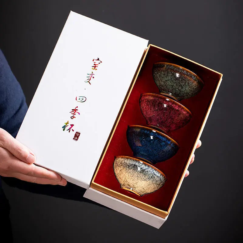 Kiln Change Four Seasons Cup Master Cup Tea Cup Kung Fu Tea Set Household Ceramic Teacup Tea Bowl Gift Box