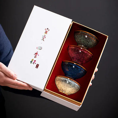 Kiln Change Four Seasons Cup Master Cup Tea Cup Kung Fu Tea Set Household Ceramic Teacup Tea Bowl Gift Box