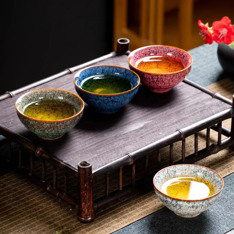 Kiln Change Four Seasons Cup Master Cup Tea Cup Kung Fu Tea Set Household Ceramic Teacup Tea Bowl Gift Box