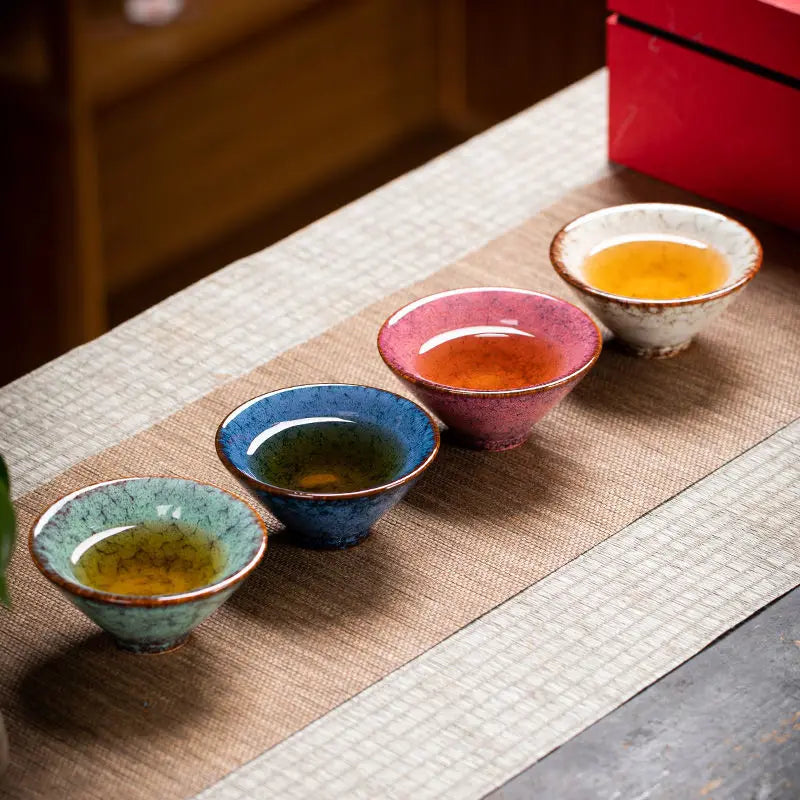 Kiln Change Four Seasons Cup Master Cup Tea Cup Kung Fu Tea Set Household Ceramic Teacup Tea Bowl Gift Box