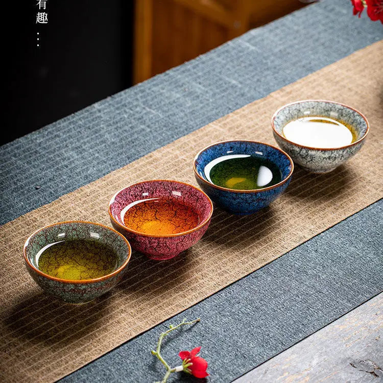 Kiln Change Four Seasons Cup Master Cup Tea Cup Kung Fu Tea Set Household Ceramic Teacup Tea Bowl Gift Box