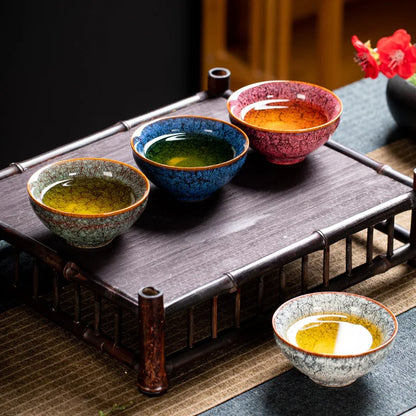 Kiln Change Four Seasons Cup Master Tea Bowl Gift Box Teacup Kung Fu Set Household Ceramic Cups Teaware Kitchen Dining Bar Home