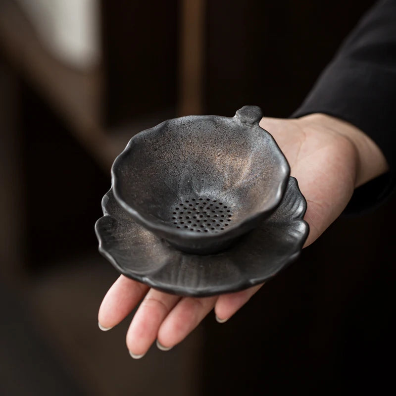 Kiln Change Gilding Ceramic Tea Filter, Japanese Retro Creative Tea Strainer, Tea Residue Leakage Screen, Ceremony Accessories