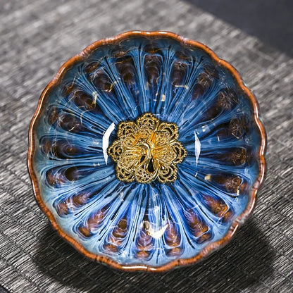 Kiln Change Inlaid Silver Tea Cup Gilding Teacup Ceramic Tea Cup Chinese Kung Fu Tea Set Master Cup Household Flower Tea Bowl