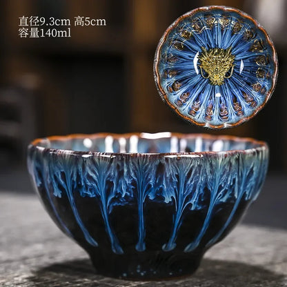 Kiln Change Inlaid Silver Tea Cup Gilding Teacup Ceramic Tea Cup Chinese Kung Fu Tea Set Master Cup Household Flower Tea Bowl