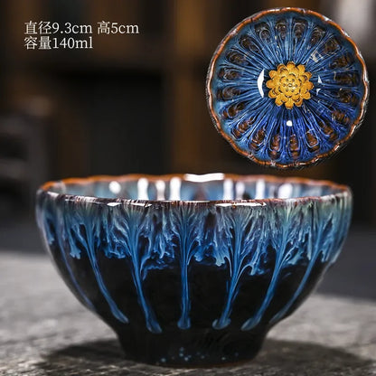 Kiln Change Inlaid Silver Tea Cup Gilding Teacup Ceramic Tea Cup Chinese Kung Fu Tea Set Master Cup Household Flower Tea Bowl