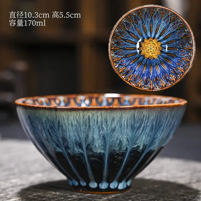 Kiln Change Inlaid Silver Tea Cup Gilding Teacup Ceramic Tea Cup Chinese Kung Fu Tea Set Master Cup Household Flower Tea Bowl